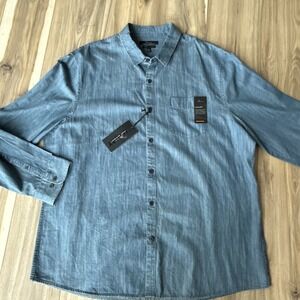 Marc Anthony Shirt XXL Black Slim Fit Chambray Luxury Soft Denim Button Up NWT